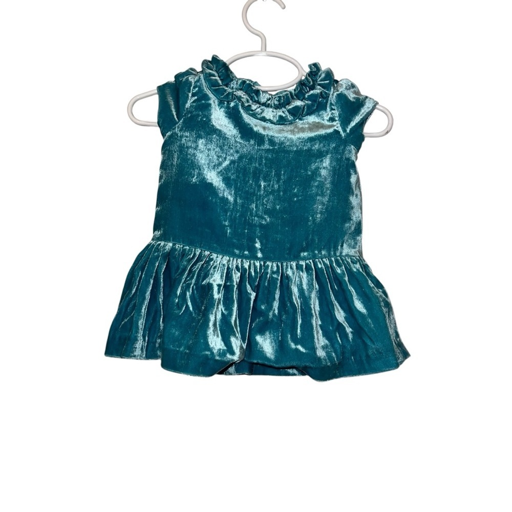 Janie and Jack Aqua Crushed Velvet holiday Dress Sz 3-6m  NWT